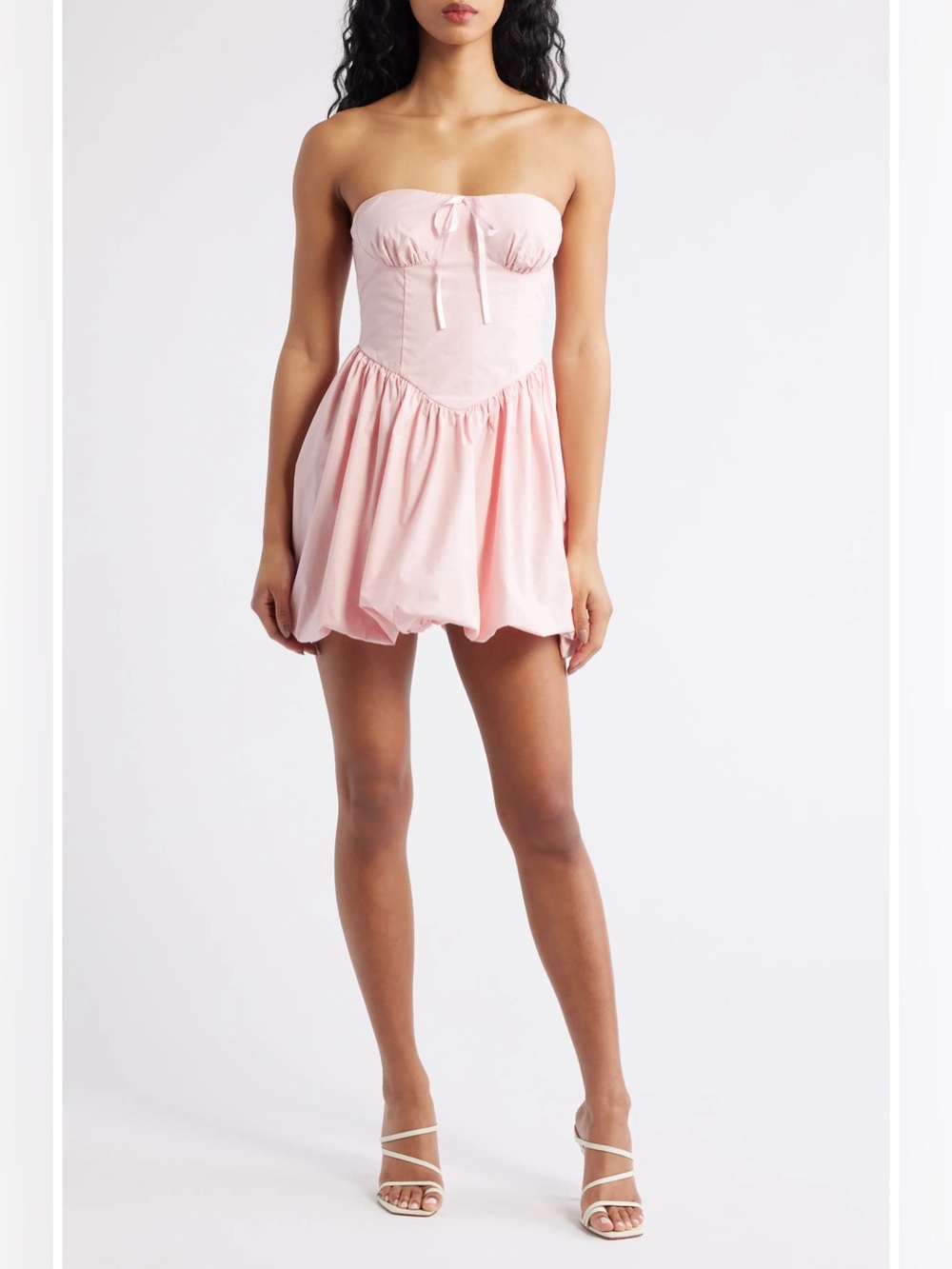 Princess Polly Strapless Bubble Hem Mini Dress in Light Pink